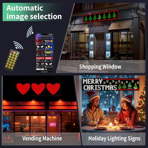 Programmable LED Sign 27''x5'',Holiday Electronic Sign, APP Control, Text Pattern Animation Customizable, High Bright, Bluetooth 5, IP65 Waterproof, Business, Advertising,Holiday digital,Festival LED