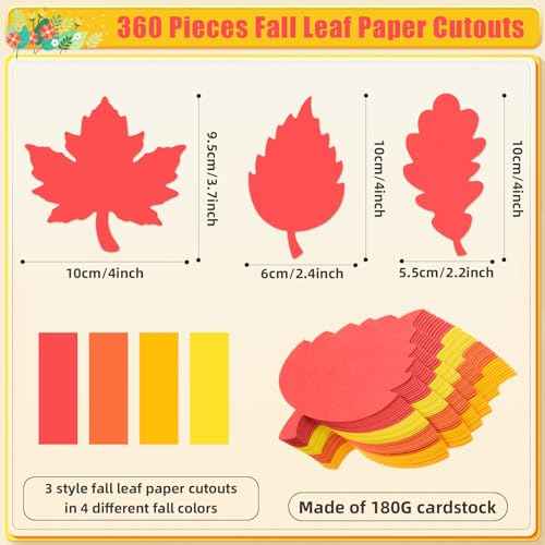MixTeach 360 Pcs Fall Leaf Paper Cutouts Assorted Orange Leaf Cut Outs 4 Inch Paper Maple Oak Birch Leaves Shape Die Cut for Autumn Thanksgiving Classroom Bulletin Board Craft Party Wall Decoration
