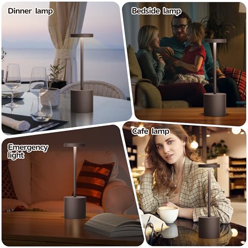 2Pack Cordless Table Lamp, Rechargeable LED Battery 5000mAh Metal USB Portable Powered Desk Lamp, 3 Levels Brightness Light for Restaurants Outdoor (2pack 10.25in ferrugino)