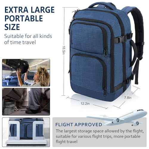 Dinictis Travel Backpack Carry on Flight Approved, Backpack Suitcase for Travel, Personal Item Travel Bag fits 17 inch Laptop-Blue