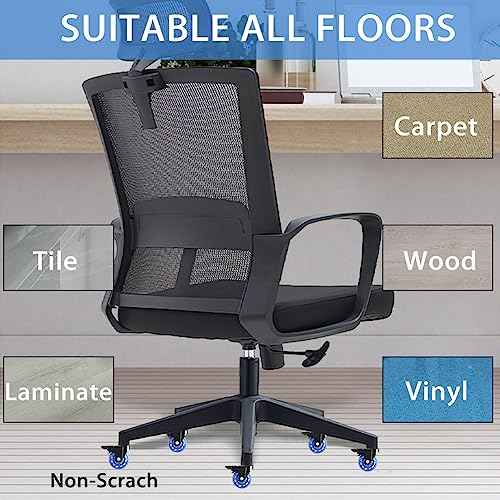 Office Chair Wheels with Brake, Wheels Smooth Rolling Heavy Duty Casters Safe for Hardwood Floors & Carpet, Replacement Rubber Chair Casters Smooth & Quiet Universal Stem 7/16" Blue Set of 5