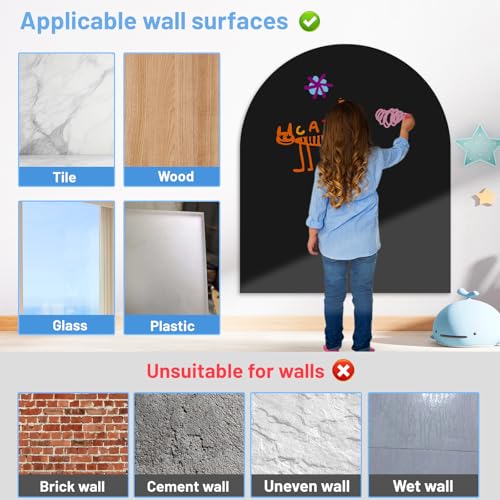 Arch Magnetic Wall Decal for Kids, 40 x 32 Upgraded Self-Adhesive Magnetic Chalkboard for Wall, Magnet Wall Drawing Learning for Playroom, School, Home(Black)