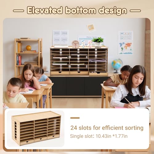 Wooden Classroom Mailboxes with 24 Slots, Student Organizer & Storage Cabinet
