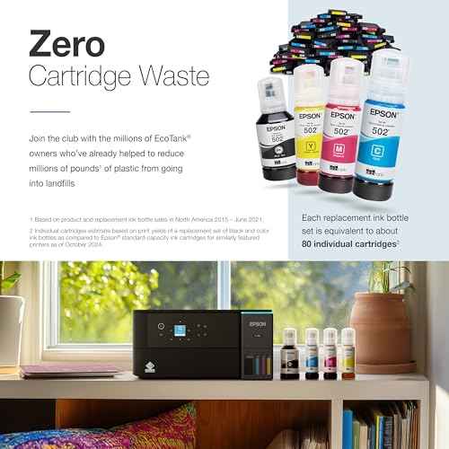 Epson EcoTank ET-2980 Wireless All-in-One Color Supertank Printer with up to 3 Years of Ink, Refillable Tanks, Perfect for Home, 15 PPM, 1.44" Color Screen, Auto 2-Sided Printing - Black