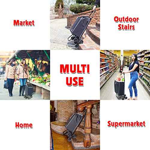 dbest products Trolley Dolly Sport Stair Climber ? Foldable Grocery Cart on Wheels ? Multi Use Rolling Cart with Removable Bag, Hand Truck Dolly Function, and Stair Climbing Wheels, Black