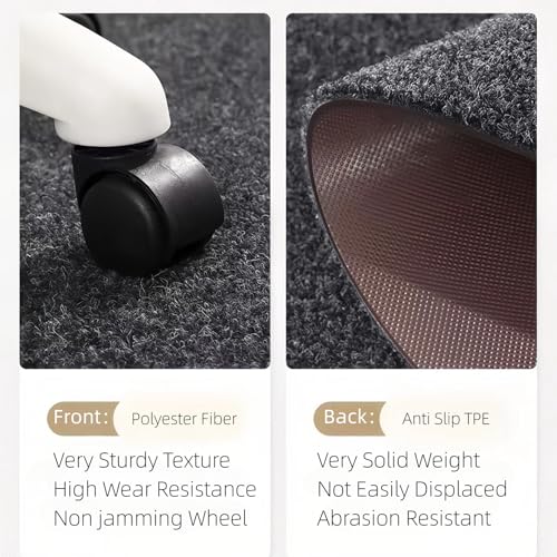 Large Office Desk Chair Mat 63"x51" Heavy Duty Non-Skid Floor Protector for Hard Floor, Hardwood, Tile (Dark Grey