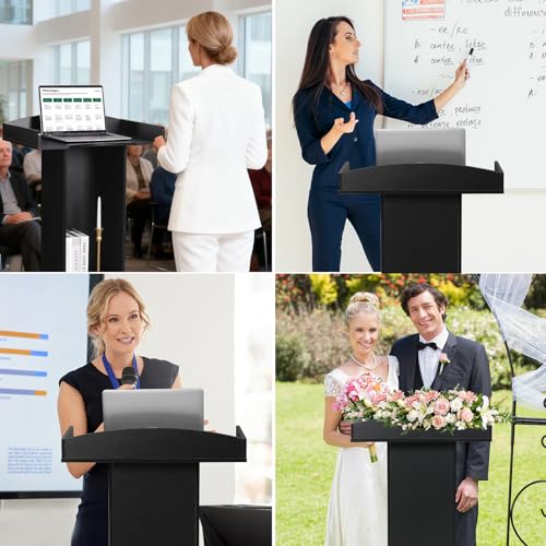 BEQUZON Podium Stand with Heavy Wooden Base – Black-classic, 47.2" Lectern for Church, Classroom, Wedding Speech