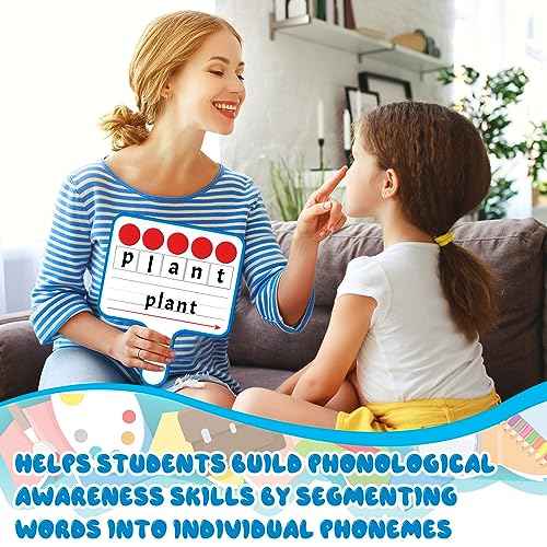 Seajan 12 Pcs Magnetic Paddle Set, Including Dry Erase Double Sided Word Paddle Answer Board with Red Round Magnets and Dry Erase Makers Phonemic Awareness Phonics Games for Kids Teaching Supplies