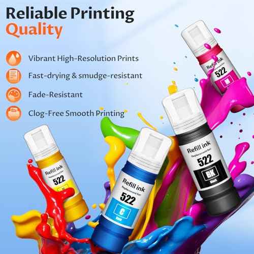 522 Black Ink Refill Bottles for ET-2800 ET-2400 ET-4800 ET-2803 Compatible for 522 Ink Refill Use for Tank ET2800 ET2400 ET4800 ET2803 ET-2720 ET-4700 ET-4810 ET-2840 Printer, 3 Pack