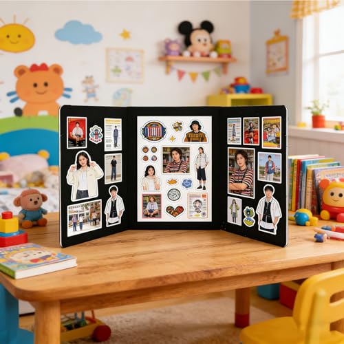 Foldable 3-Panel Tabletop Display Board with Carrying Bag, 72 x 20 inches, Black Fabric, No Plastic Edging