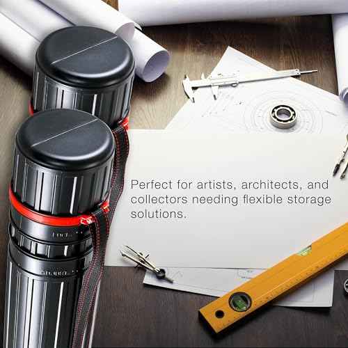 U.S. Art Supply Black Telescoping Drafting Tube (Pack of 2) - 4" Outside/3-3/4" Inside Diameter, Expands 30-1/4" to 52", Durable Protection with Shoulder Strap - Ideal for Posters, Blueprints, Art