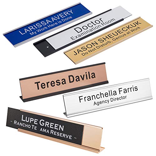 Custom Engraved Name Plate 2x10 Inches with Aluminum Holder for Office Desk or Wall