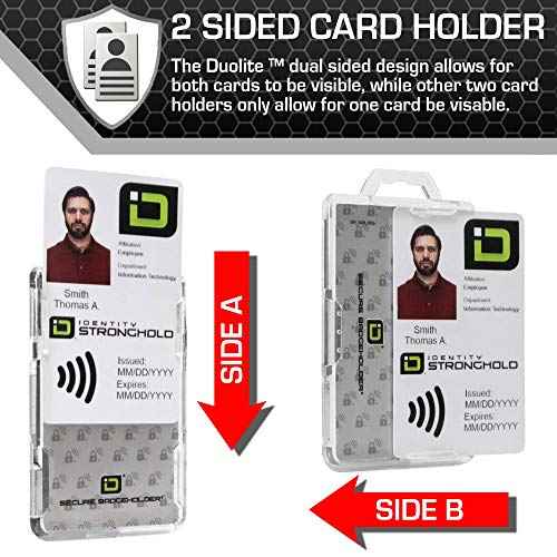 ID Stronghold - Pack of 5 - RFID Blocking Secure Badge Holder - Duolite 2 Card ID Holder - Poly Carbonate - Heavy Duty Plastic ID Badge Holder - USA Molded and Assembled - FIPS 201 Approved