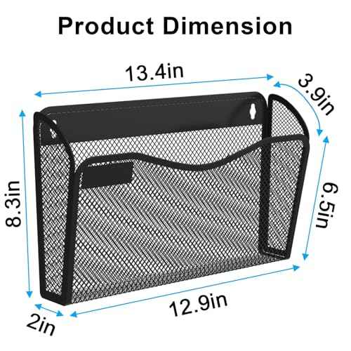 Wall File Organizer, Mesh Hanging File Organizer, Home Office Organization and Storage, 6 Single Pockets Document Magazine Rack