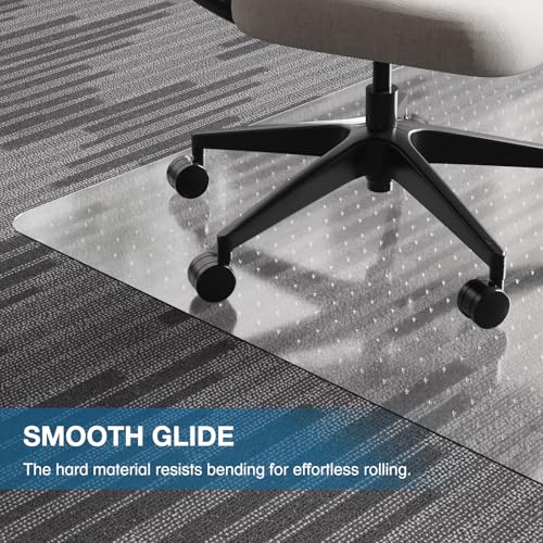 Chair Mat for Carpet, 46" x 60" Desk Chair Mat for Carpeted Floors, Non-Slip Office Vinyl Mat for Carpet with Studded, Easy Glide Heavy Duty Floor Protector Mat for Home Office, Clear