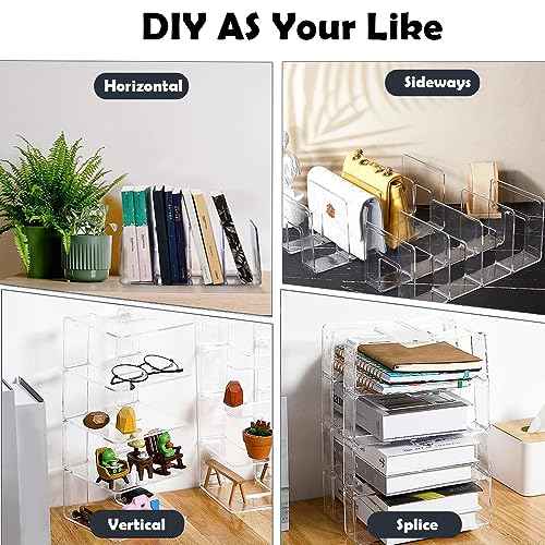 4Pack Clear Acrylic File Sorter, 4 Large Slots Desk Organizer, Desktop File Folder Holder Organizer, Office Storage Stand Rack for Book, Purse, Handbag, Envelopes, Mail, Document, Notebook