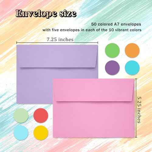 50 Pack 5x7 Envelopes, 5x7 Colored Self-Seal Envelopes for Invitations, postcard, Wedding,Greeting Cards,Photos