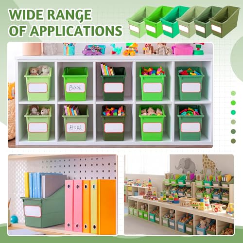 12-Pack Plastic Book Bins with Labels for Classroom & Office Storage