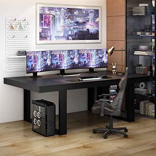 ECACAD 7FT Conference Table for 6-8 People, Large Rectangular Meeting Table, Modern Seminar Table for Office Meeting Conference Room, Black and Deep Brown (86.8¡±L x 47.2¡±W x 29.4¡±H)