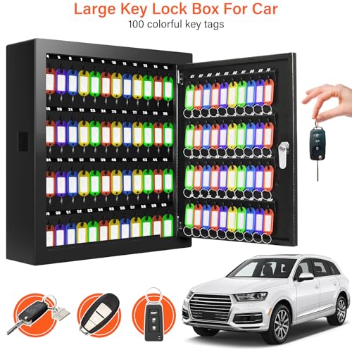 Nebakne 100 Keys Key Cabinet Lock Box with Drop Slot - Anti-Theft, Wall Mount with Key Tags (Black)