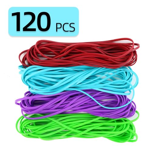 KJAHLAL 120 Pcs Large 7x1/8 Inch Rubber Bands, Assorted Blue Red Green Purple - Heavy Duty Office Home Use