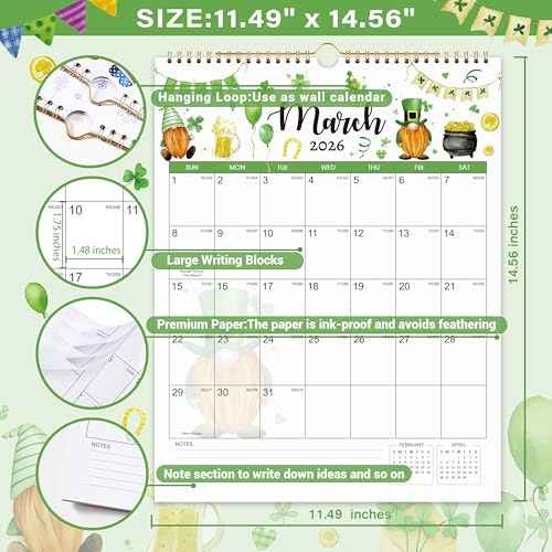 2026 Calendar - 2026 Wall Calendar, January - December 2026, 11.49'' x 14.56'', Vertical Wall Calendar 2026 with Julian Dates, Hanging Hole, Thick Paper