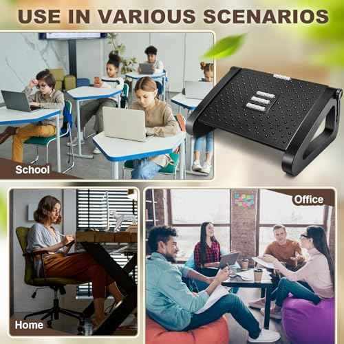 2 Pcs Foot Rest for Under Desk at Work, Ergonomic 6 Heights Adjustable Footrest with Massage Roller, Chair Footrest for Leg Rests for Office and Home Pressure Relief(Black)