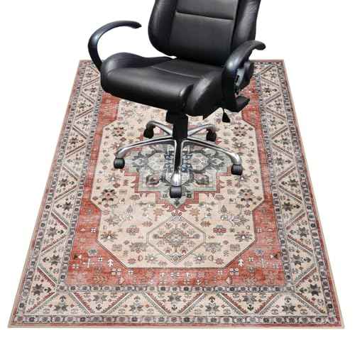 famibay Office Chair Mat for Hardwood Floor, Vintage Desk Chair Mat for Hardwood Smooth Glide Office Rugs for Rolling Chairs Non Slip Computer Chair Mat for Low Pile Carpet Tile Floor(Brick-red)