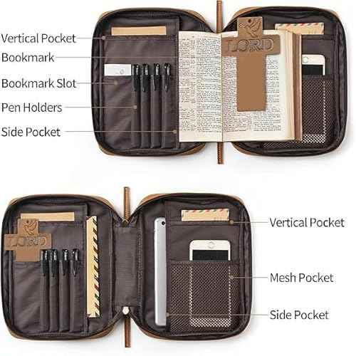 Jack&Chris Full Grain Leather Bible Covers, Church Bag Bible Protective Book Holder, Large Bible Cover for Men Women, Bible Carrying Case Folder Organizer with Handle, Christian Art Gifts, Brown
