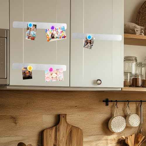 Frameless Magnetic Stainless Iron Board Strips, Adhesive Backing Bulletin Bar Board with 10 Pieces Colorful Magnet, Memo Strip for Office Home 4Pcs