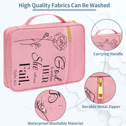 GUEER Bible Cover for Women, Bible Holder, Bible Cover Carrier Carrying Organizer Bag, Zipper and Pockets for Standard Size Bible, Gift for Women boy (Pink-Rose)