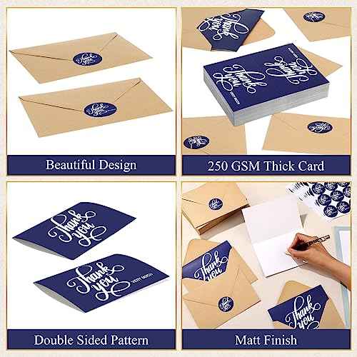 Fulmoon 200 Pack Thank You Cards with Envelopes and Matching Stickers 4x6 Blank Thank You Cards Bulk for Wedding Small Business Baby Bridal Shower(Blue)
