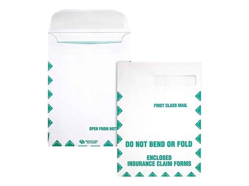 Quality Park Health Claim Insurance Envelopes, with Security Tint and First Class Border, for Medicare Form HCFA-1508 and other Healthcare Forms, 28 lb. White Wove, 100/Box (QUA54692)
