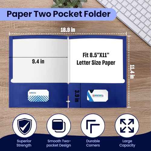 BIBRADAA¢ç 100 Packs Blue Folders,Paper Folder Surface with Waterproofing,Letter Size,Holds 100 Plus Sheets,for School,Office,Business. (100, Blue)