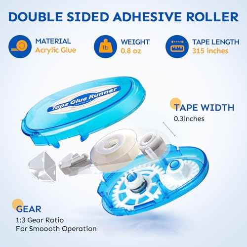 4 Pack Double Sided Tape Roller, 8mm x 315 Inch Permanent Adhesive Scrapbook Tape Dispenser Runner, Glue Tape Roller for Scrapbooking, Crafts and Arts Projects, Photo-Safe, Smooth & Clean