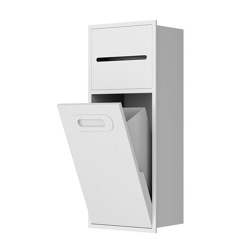 3 Gallon Bathroom Trash Can Tilt Out Trash Bin Cabinet, Hidden Trash Can Cabinet Recessed Wall Mounted Stainless Steel with Toilet Paper Holder for Bathroom/Bedroom/Office Renovation, White