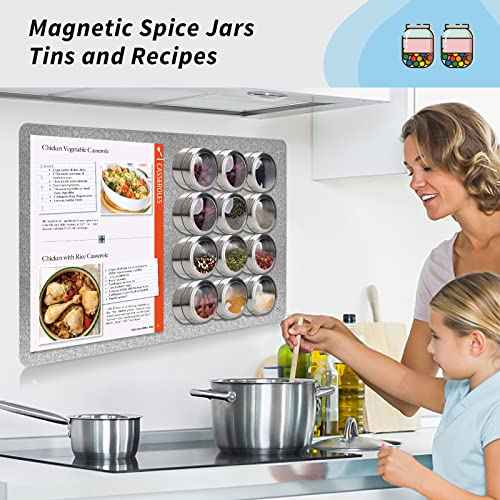 17.7" x 11.8" Metal Magnetic Board - Magnet Bulletin Board to Display Magnetic Letters Numbers Animal, Poetry, Spice Jars, Notes, Photos, Suitable for Wall, Refrigerator, Cubicle, Cabinet