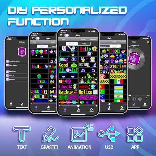 FAHKNS Programmable LED Sign Matrix Panel, Flexible Huge Bright Advertising Scrolling LED Sign, Bluetooth App Control LED Sign for Car Shop Store Advertising Party Bar, 19''x5''