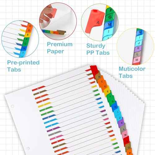 Alphabet Binder Dividers for 3 Ring Binder, COIDEA A-Z Dividers for 3 Ring Binder, Multicolor A-Z Binder Dividers with Customizable Table of Contents Page, ABC Alphabet Tabs for School Office