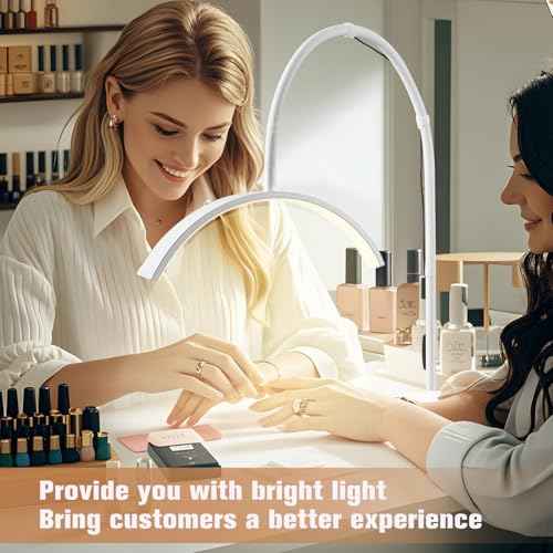Nail Lamp Lash Light, 20In Wide 3 Light Modes Half Moon Light with 10 Brightness Levels, Adjustable Gooseneck LED Desk Lamp with Clamp for Eyelash Extensions, Skincare and Tattoo