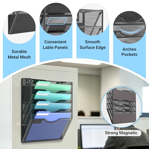 Gawerk 5 Tier Magnetic Wall File Holder - Office & Home Document Organizer
