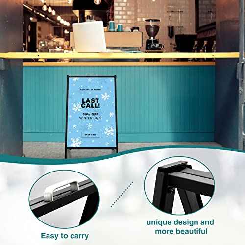 Heavy Duty Slide-in Folding A-Frame Sidewalk Sign 24x36 Inch Black Coated Steel Metal Double-Sided,Only Frame,No poster board