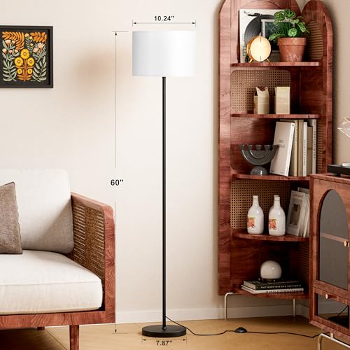 Ambimall Modern Floor Lamp with White Shade & Foot Pedal Switch, 60 Inches, Black Pole, No Bulb