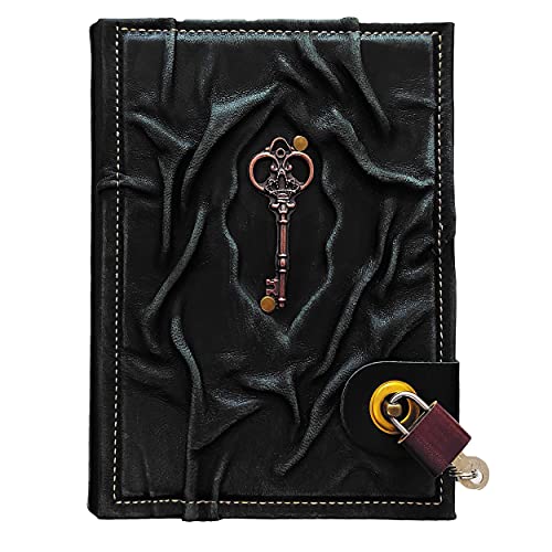 Antique Key Handmade Leather Journal with Lock 100% Genuine Leather Diary Acid-Free Chamois Paper 384 Pages, 9 x 6.7 inches Antique Padlock Journal for Writing Diary With Lock