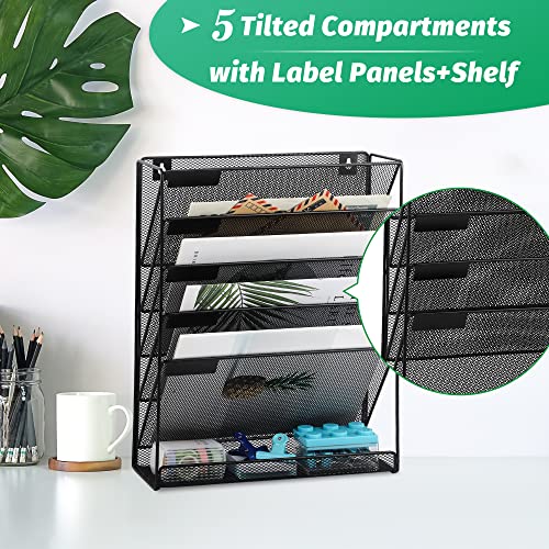 EASEPRES Black 6-Tier Mesh Wall Mount Desk File Organizer for Office & Home