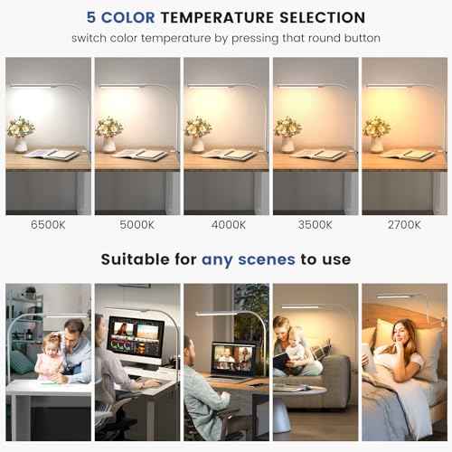 MY BEAUTY LIGHT Smart LED Desk Lamp with Clamp, Handwave Sensor Desk Light, 2700-6500K 5 Color Temperature Bright Dimmable Eye-Caring Clip on Light, Gooseneck 360¡Æ Rotatable Desk Lamps for Home Office