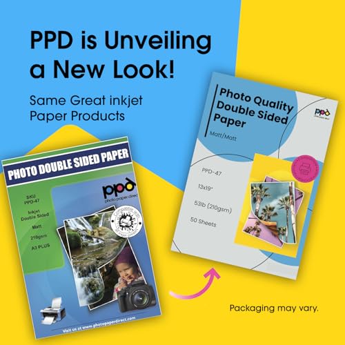 PPD Double Sided Photo Paper, Matte Brochure Paper 13 x 19 for Inkjet Printer, 210 gsm, 9 mil Thick for Magazine, Flyer, Presentation, Program, Instant Dry & Water Resistant (50 Sheets)