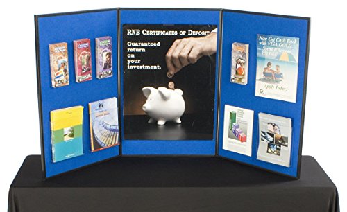 Displays2go 72" x 36" Tri-Fold 3-Panel Display Board with Blue Fabric & White Surface