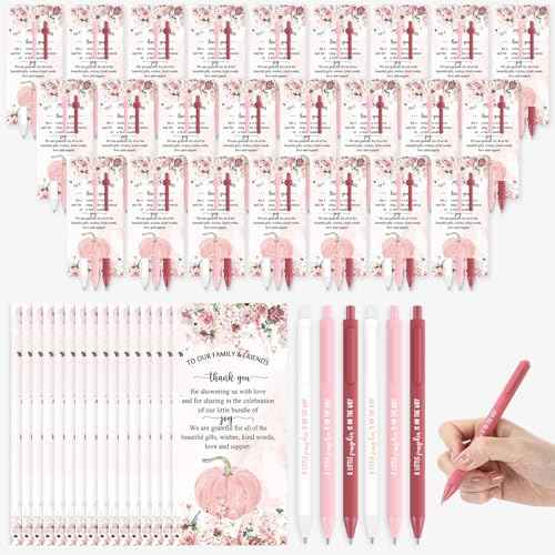 48 Sets Little Pumpkin Baby Shower Favors 144 Pcs Pink Baby Ballpoint Pens 48 a Little Pumpkin Is on the Way Thank You Cards with Opp Gift Bags Fall Gifts for Guest Gender Reveal Party Favors