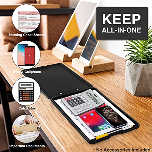 Sooez Black Plastic Clipboard with Storage 8.5x11 - Nurse, Office, Field Use